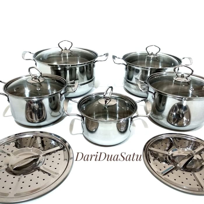 Panci Set Soup Pot 5 set Tutup Kaca + Steamer