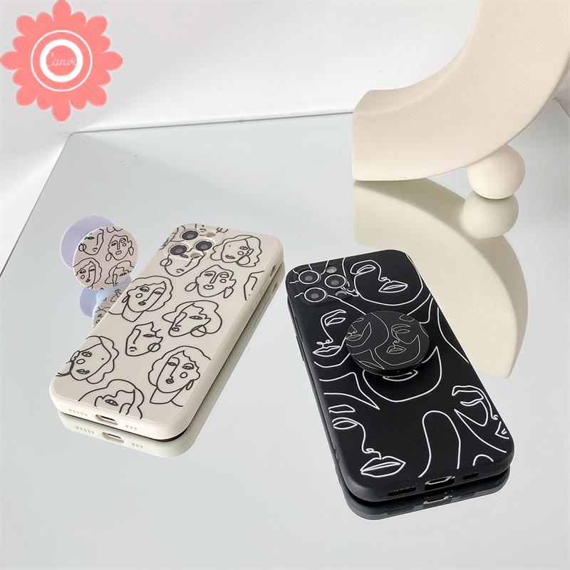 Popsocket Case Samsung A32 A52 A12 A51 A11 A72 A71 A02S A10S A50 A30 A50s A31 A21s M11 A20s A70 A7 2018 A750 Art Human Face Line Silicon TPU Phone Cover