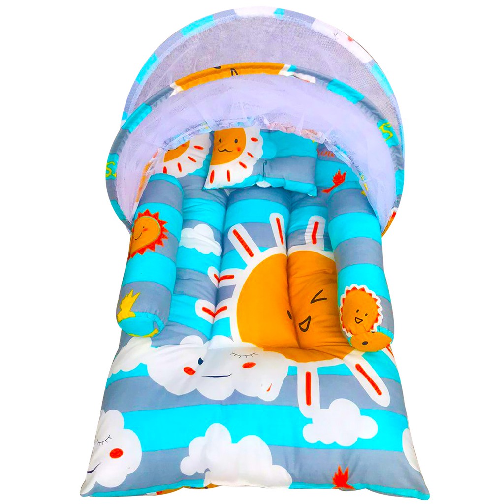 Tempat Tidur Bayi Lipat Berkelambu Motif Sunny Farm Kain Katun | Kasur Bayi Lipat | Matras Bayi-4.mr.sun
