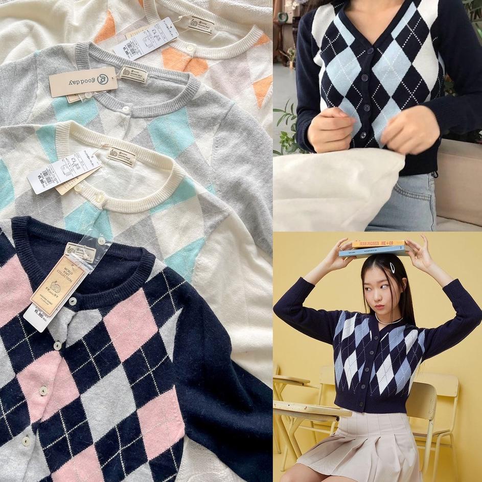 Good Day Argyle Wool Cardigan | MJK.21Jl22ᵂ