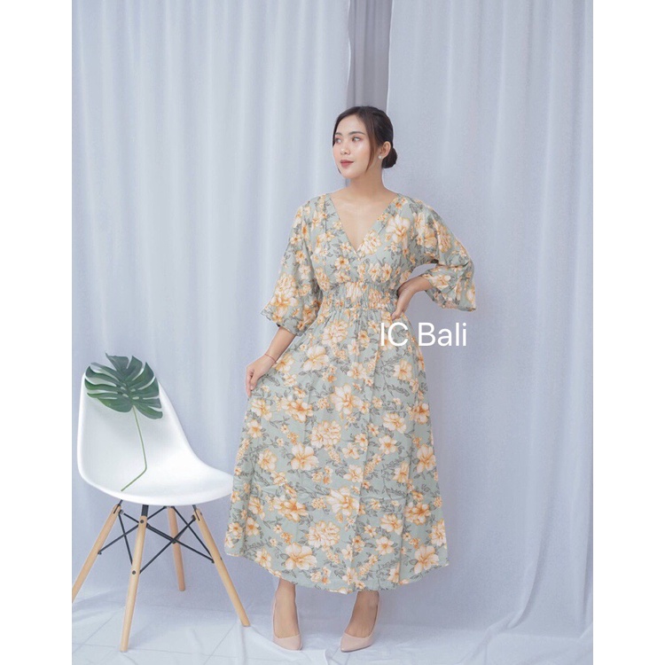 GROSIR DRESS MOZA LENGAN TEROMPET MOTIF TEROMPET MLT006