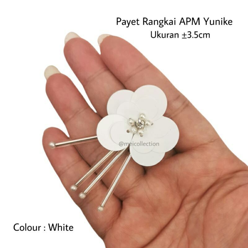 payet rangkai bunga 3d APM Yunike off white 3cm 4cm aplikasi kebaya