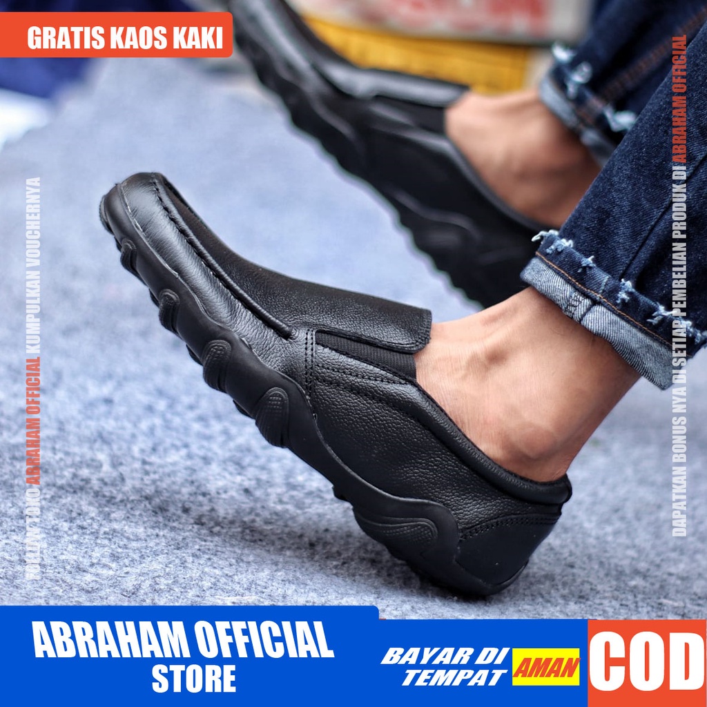 ABRHM BARAN Sepatu Slip On Pria Sepatu Pria Casual Kulit Asli Sepatu Casual Pria Sepatu Kasual Slop Anti Slip Semi Formal Kerja Kuliah Gaya Santai Keren Kekinian Original Murah Terlaris