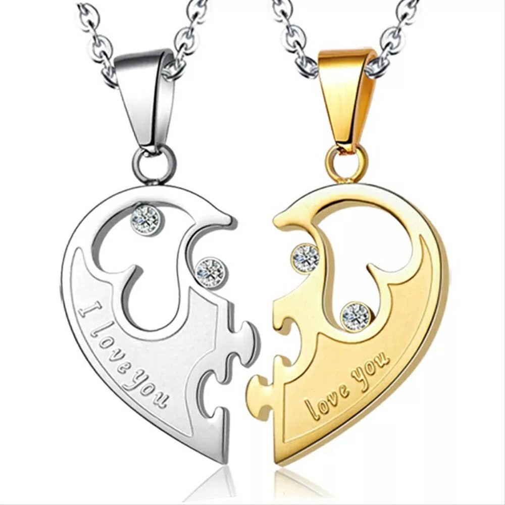 KALUNG LIONTIN RANTAI COUPLE I LOVE YOU CHROMED HEART VALENTINE