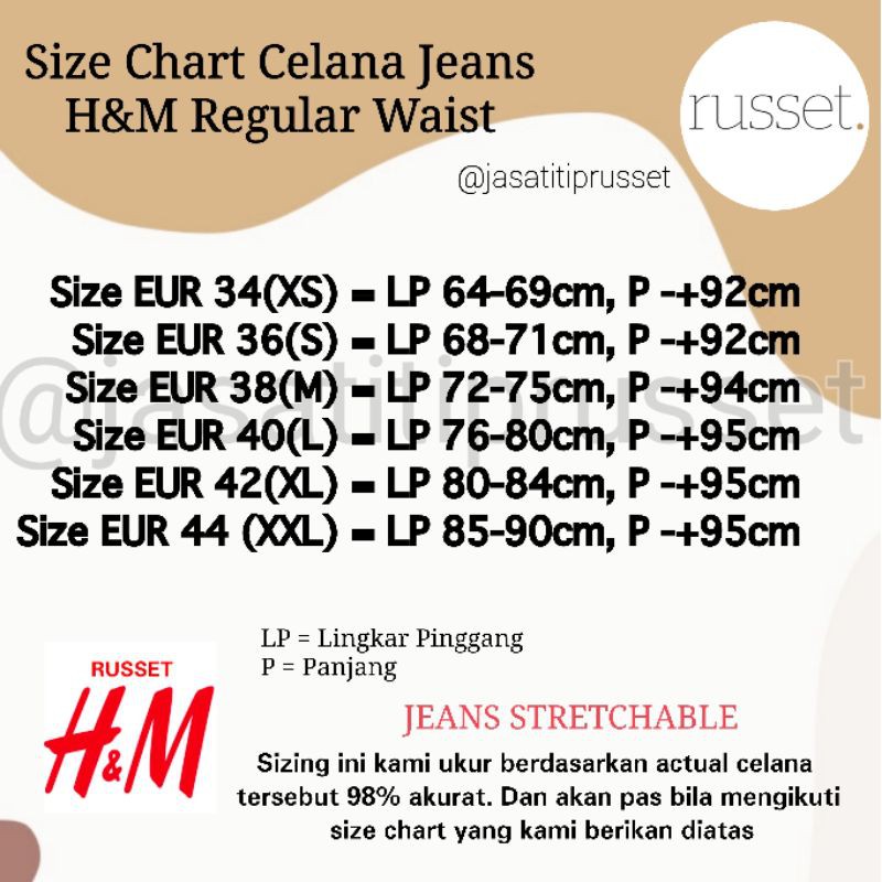 H and outlet m jeans sizing