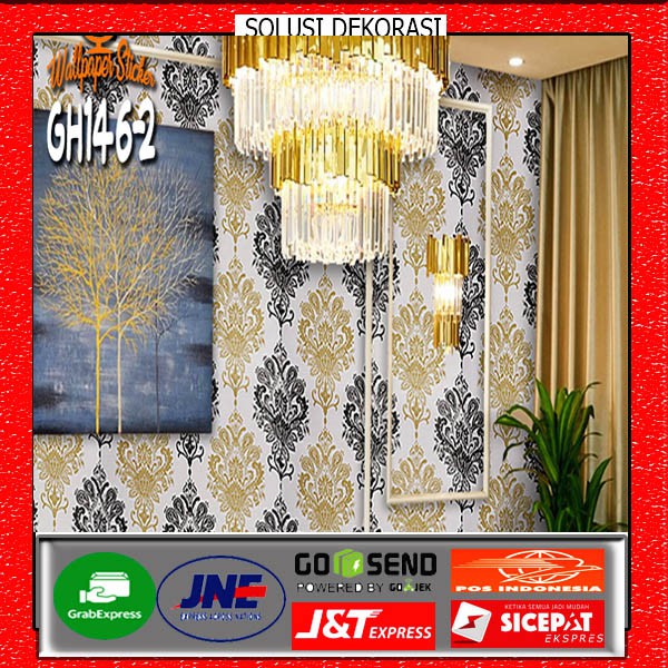 SOLUSIDEKORASI | PROMO WALLPAPER STIKER DINDING MURAH | Batik Gold | ANTI AIR | 45 cm x 10 METER