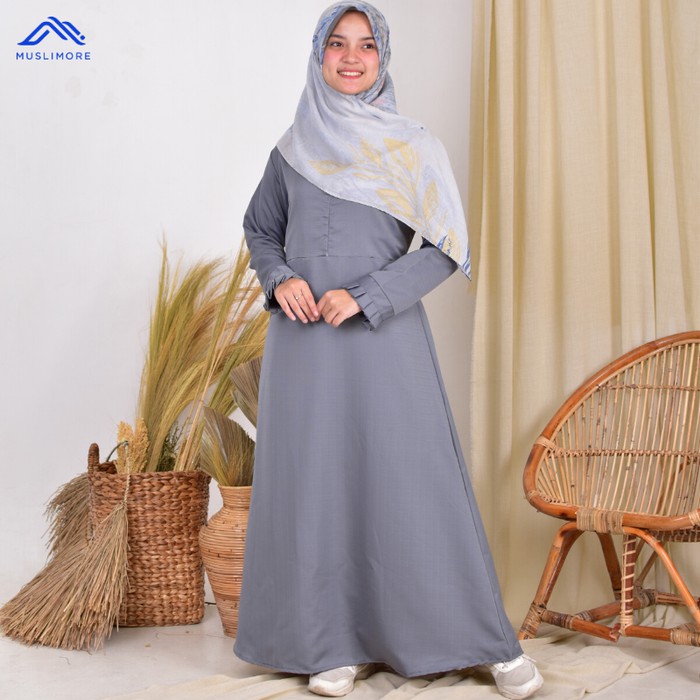 Unik Muslimore Baju Muslim Wanita Gamis Murah Abu Tua Polos Baloteli XNB-12 - XXL Berkualitas