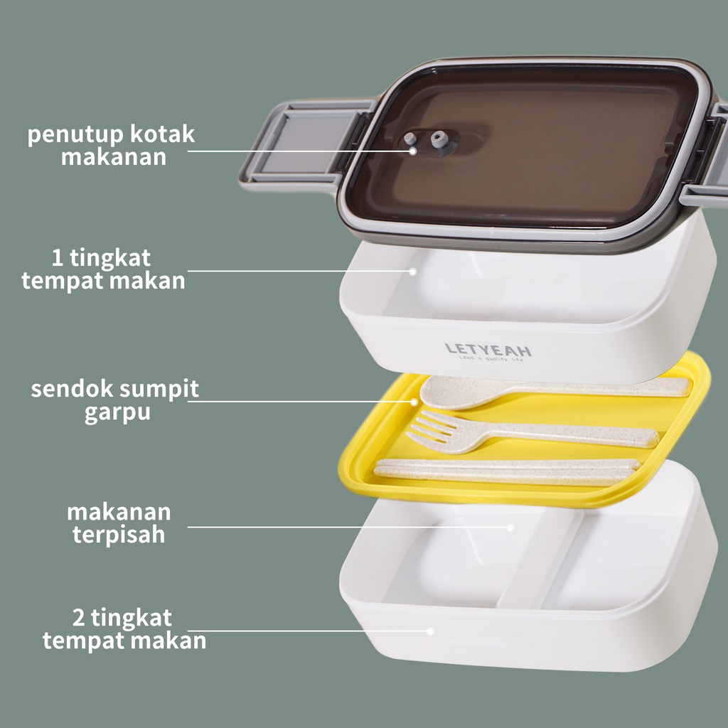 anantagt Kotak makan 1600ML Anti Bocor Tempat Makan Set Double layer lunch box set