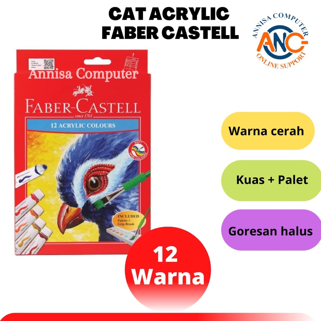 

CAT ACRYLIC Faber-Castell 12 Warna / Free kuas + palet lukis / Murah