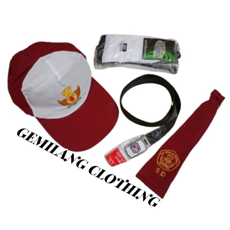 TOPI MERAH PUTIH PLUS DASI SABUK DAN KAOS KAKI SD // GEMILANG CLOTHING