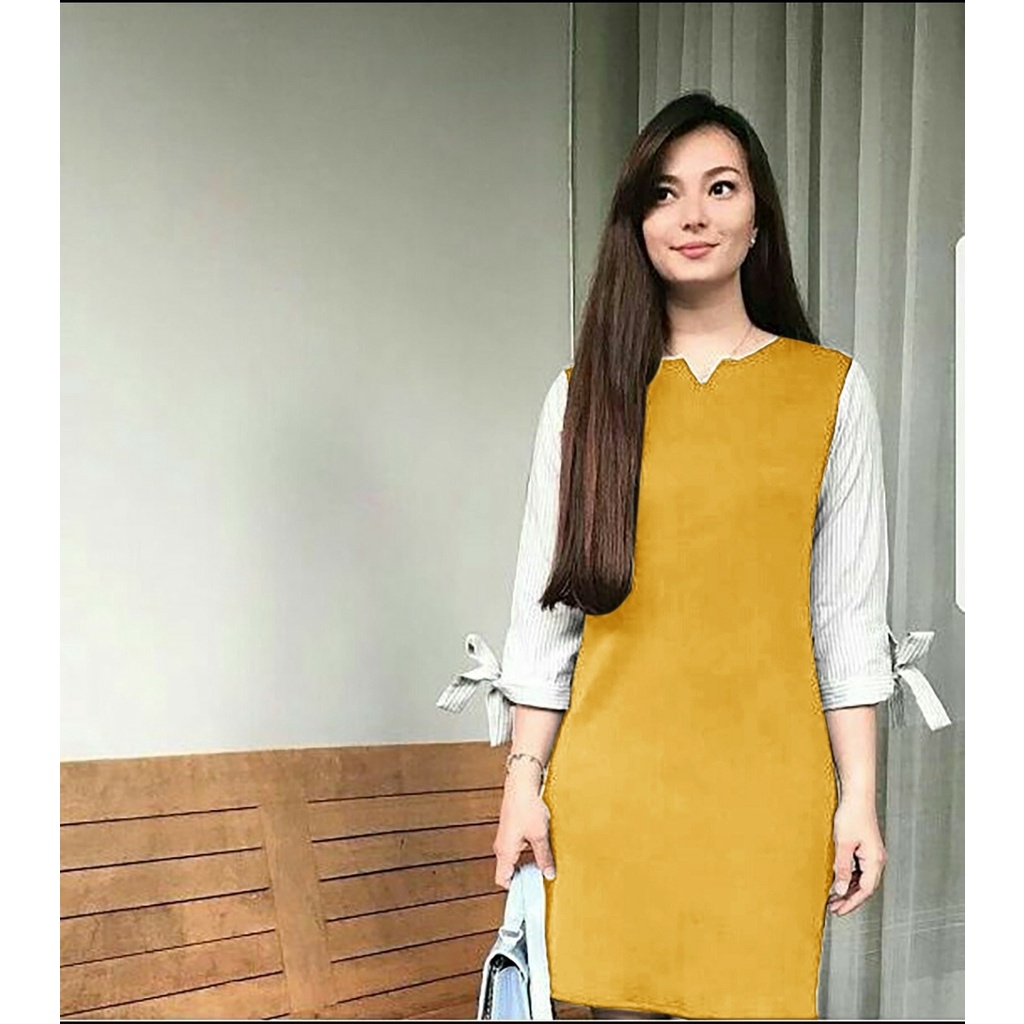 [IJFK] Dress Mella / Dress Hand Stripe /  Dress Wanita Korea / Dress Kekinian terbaru Wanita Tangan Panjang Salur / Dress Wanita Kekinian