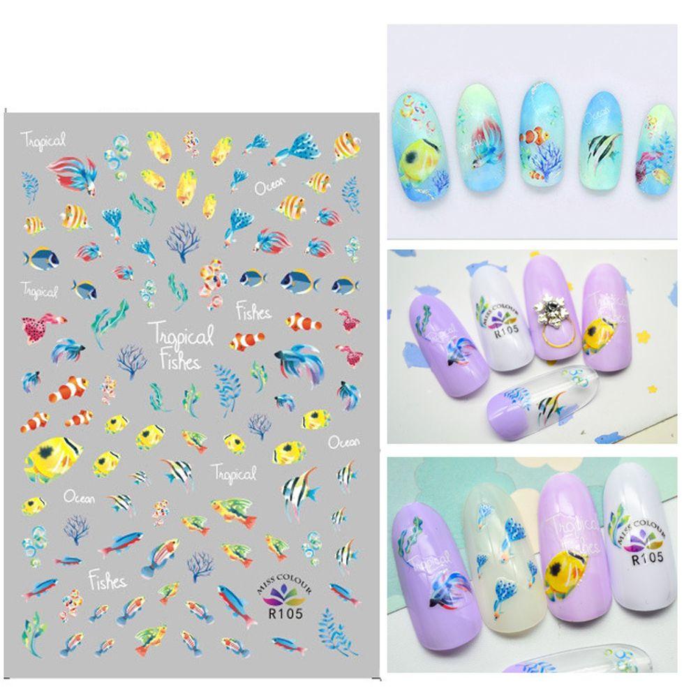 NEEDWAY Musim Panas Pantai Nail Art Stiker Palm Fashion Hitam Wanita Daun Lobster Manicure Gadis Nail Art Dekorasi