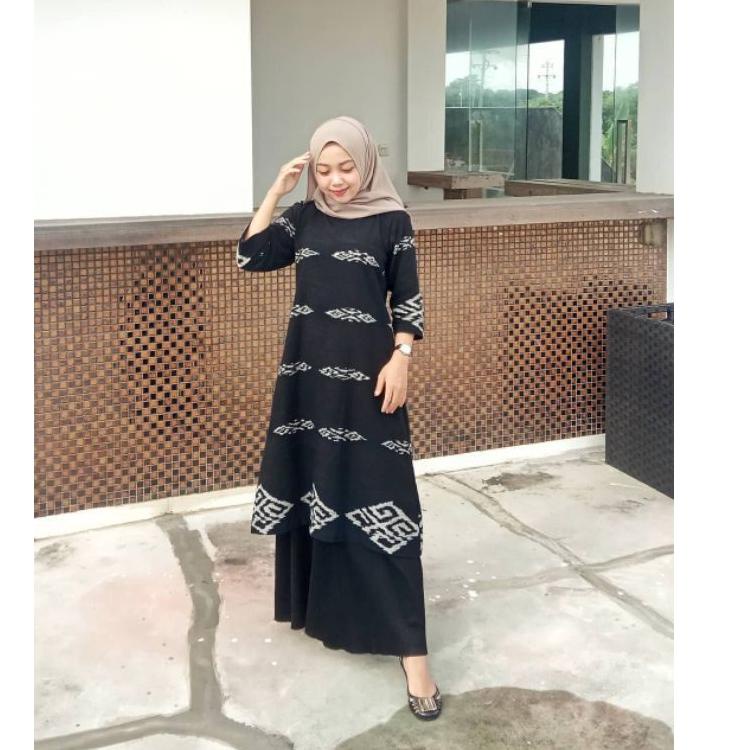 Paling Diminati.. Dress Tenun/ Tunik Tenun Tunik Etnik/Long tunik/Long Dress Baju wanita syar'i warn
