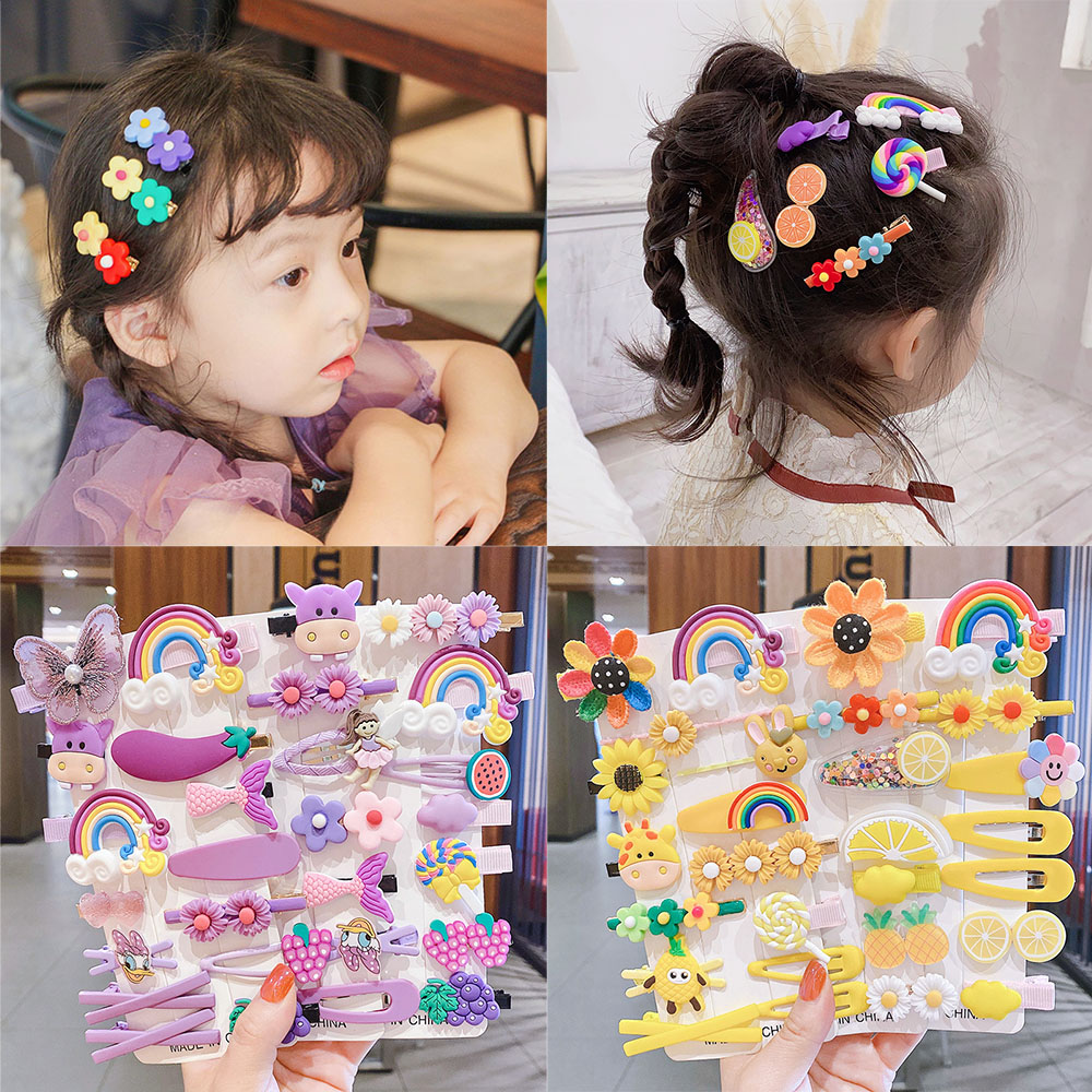 14pcs / Set Jepit Rambut Desain Kartun Buah Untuk Aksesoris Anak