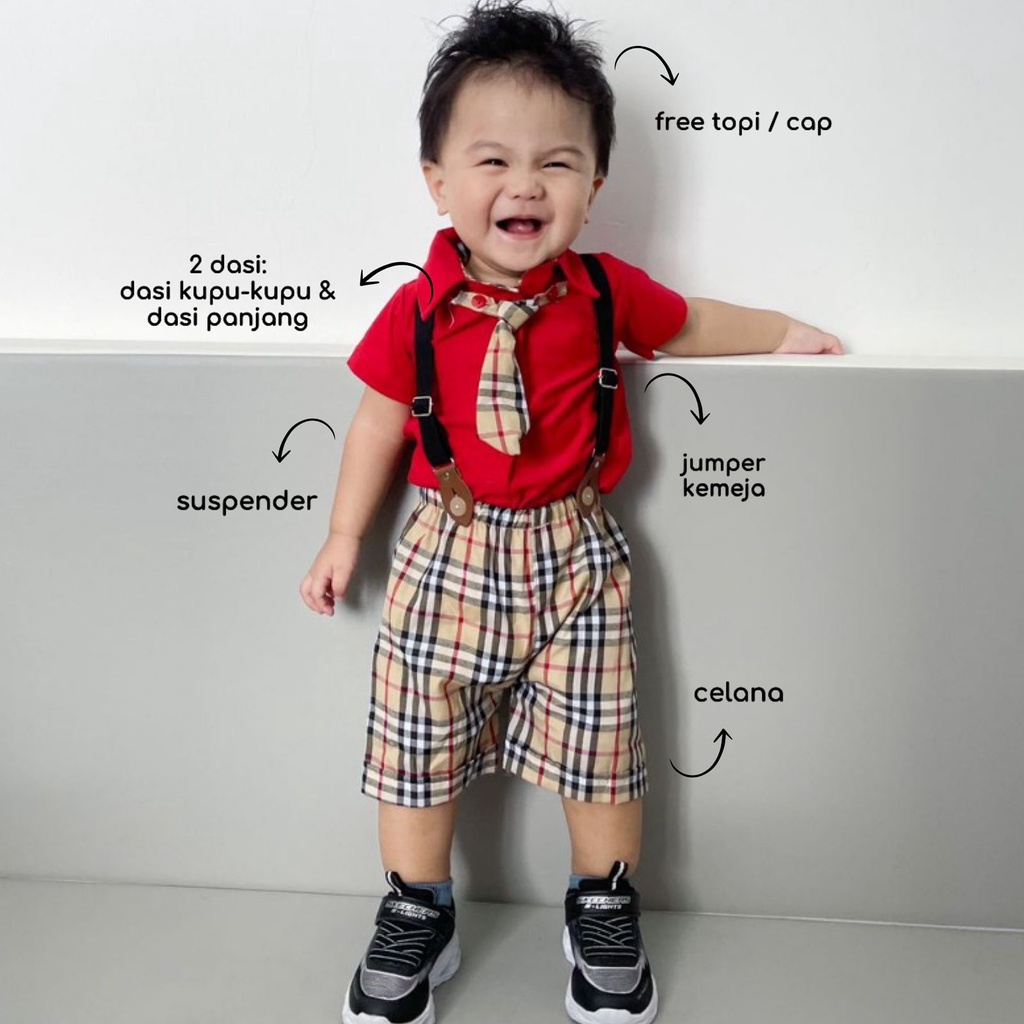 Baby At Work (dpt 2dasi) / JANGKAR Baju setelan jumper celana topi suspender pergi jalan lucu fashion anak mr john anchor dan burberi autumn suspender 6 12 bulan romper jumper set baju bayi laki-laki baru lahir newborn kodok vest maxwel max pesta hogwarts