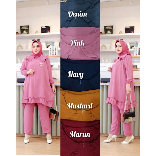 Setelan one set cringkel jumbo / oneset wanita