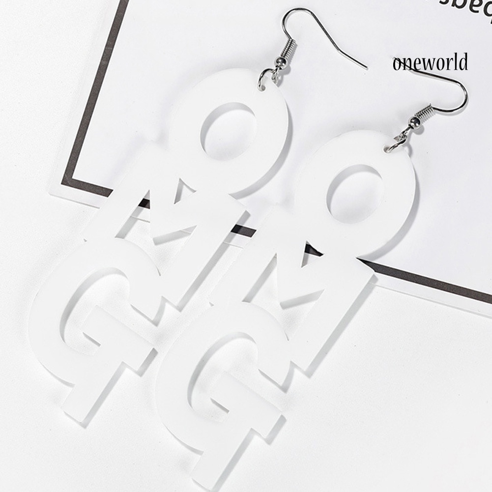 OW@ Hip Hop OMG Letter Acrylic Long Dangle Statement Women Hook Earrings Jewelry