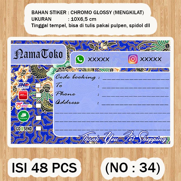 

( STIKER PENGIRIMAN ) Shipping label ( /pack isi 48pcs no.34 )