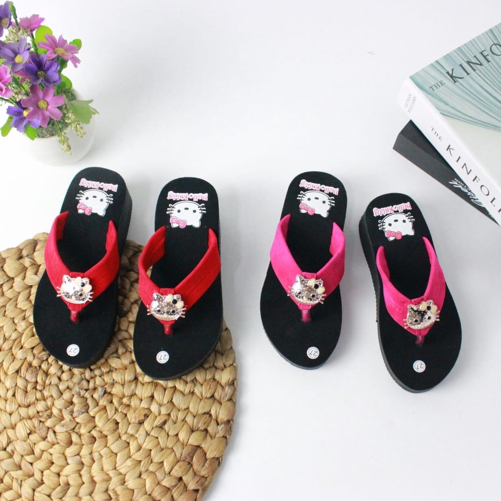 Sandal Wedges Anak Perempuan Motif Helokiti Terbaru