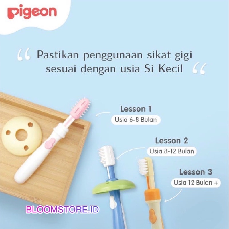 PIGEON Baby Training Tooth Brush Toothbrush Lesson Tahap 1 2 Satu Dua Sikat Gigi Bayi Anak