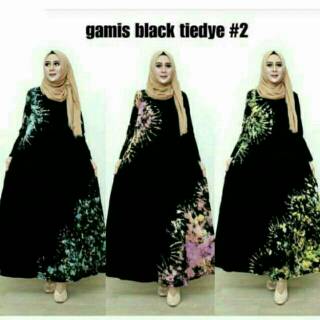 Baju Gamis kaos  Hitam  Tiedye Jumputan Asli Pekalongan 