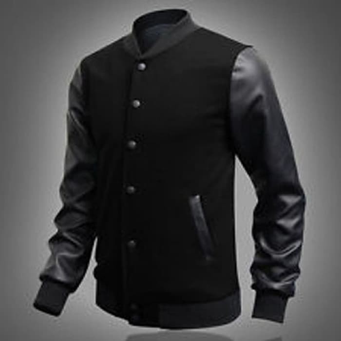 NEW MT JAKET SEMI KULIT ARIEL BASE BALL KOMBINASI HITAM ABU