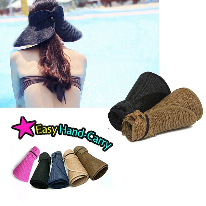 Zzz Fashion Gadis Wanita Lady Lipat Gulung Untuk Matahari Pantai Pinggiran Lebar Jerami Visor Hat