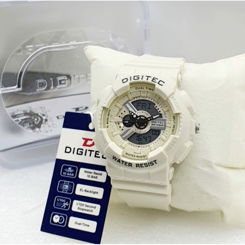 Jam Tangan Wanita Digitec Dual Time Original Anti Air Bisa Buat Berenang - Putih