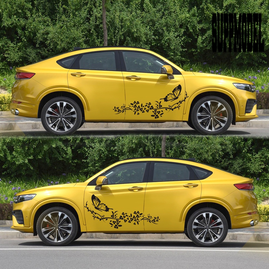 2pcs Stiker Decal Motif Kupu-Kupu + Bunga Tahan Air Untuk Body Mobil ATV