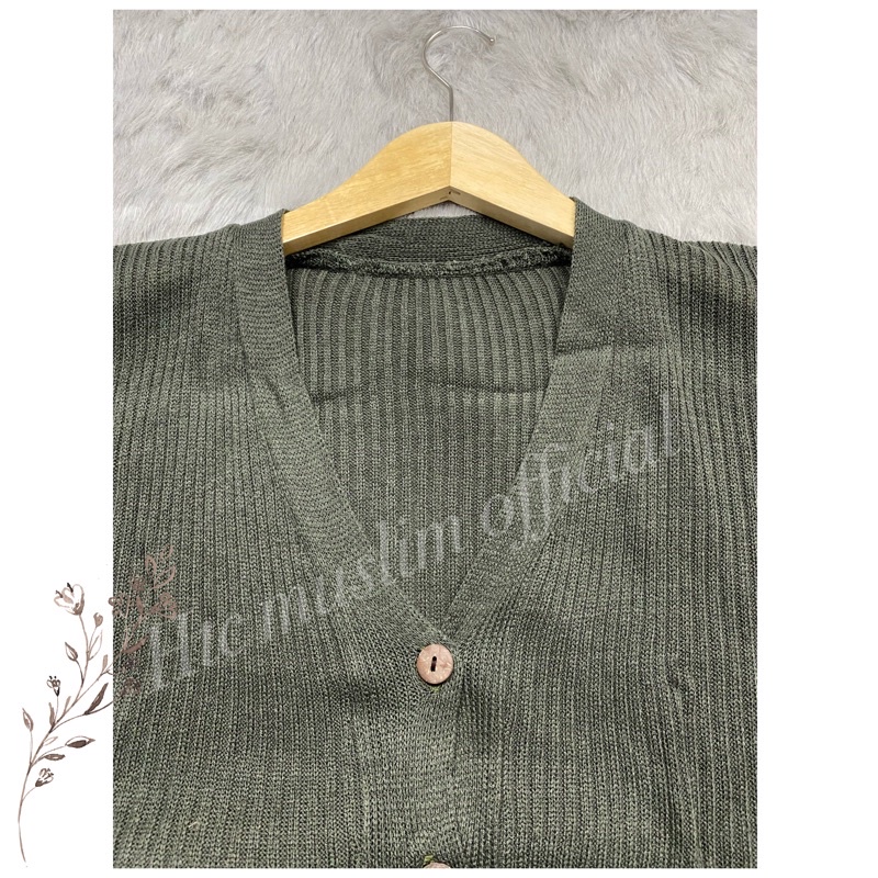 CARDIGAN RAJUT SALUR KANCING BATOK | Cardy Crop Rajut Wanita Oversize-K.BATOK ARMY