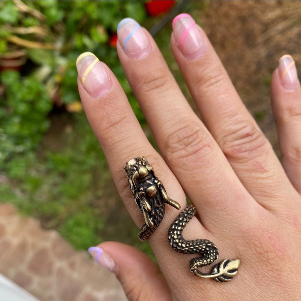 Cincin Bentuk Naga Ular Gaya Vintage Retro Untuk Pria Dan Wanita