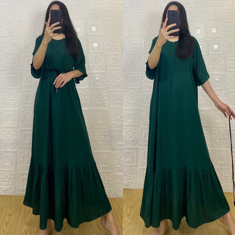 daster MONA tangan 3/4 PB 130cm /daster panjang rempel tangan 3/4  JUMBO premium sleting /busui/rempel tangan 3/4/ tangan pendek/ tali grosir ecer SEMATA KAKI RAYON-botol