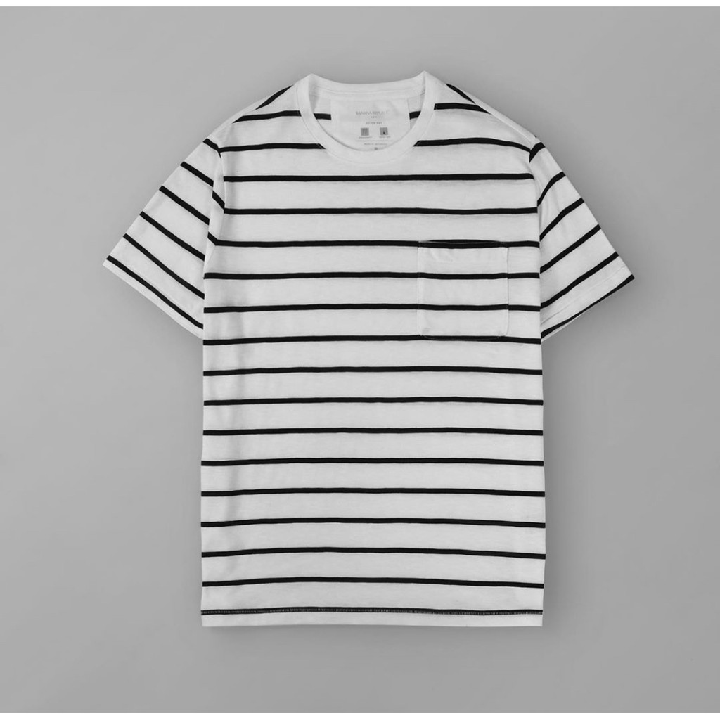 Kaos Baju Banana Republic Pocket Tee White Striped