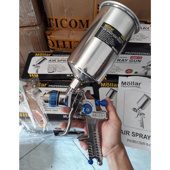 spray gun HVLP 1.4mm Mollar spraygun HVLP cup kapasitas besar 1000ml
