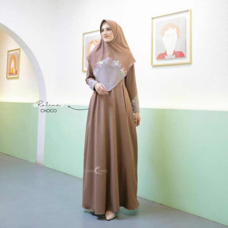 GAMIS SET RALINE SIZE M DRESS EMMAQUEEN BAHAN MICHEL KROSS CHOCO GAMIS EMBROIDERY