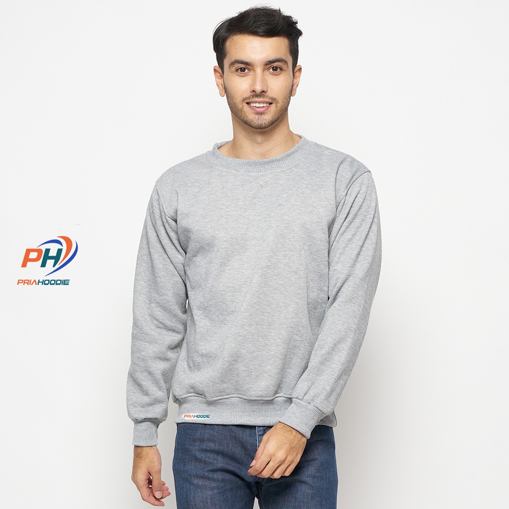 Priahoodie Basic Sweater Polos Pria Cowok Laki Laki Size M - XXL (Bisa Cod)-ABU MUDA