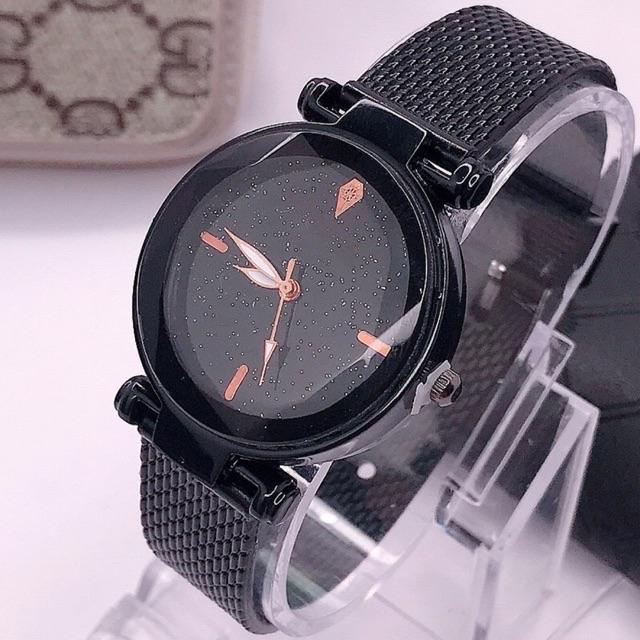 JAM TANGAN WANITA KOREA DARI ANYAMAN SABUK JALA SEDERHANA RETRO WARNA WATCH JAM TANGAN MURAH W74-Hitam