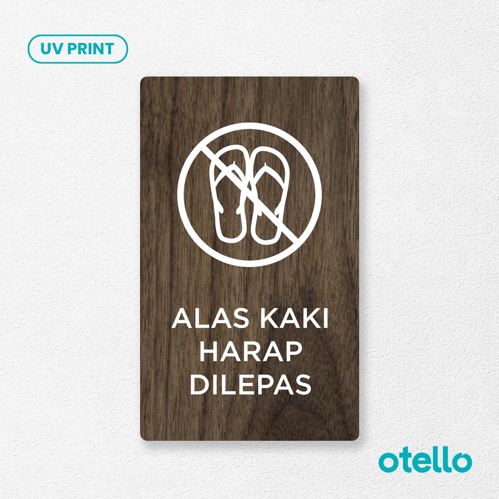 Sign Papan Alas Kaki Harap Dilepas Sign Board Kayu Print Signage Rustic Keren Sticker Wooden Dinding Tempel