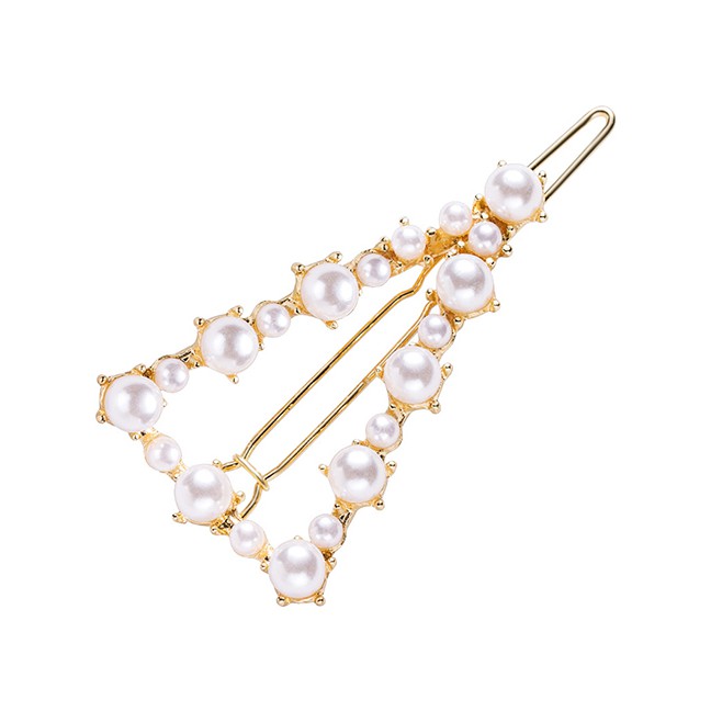 LRC Jepit Rambut Fashion Gold Geometric Pearl Hairpin F51588