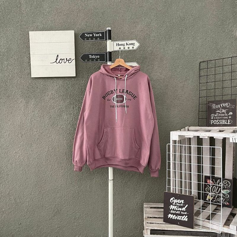 [COD] HOODIE WANITA RUGBY LEAGUE OVERSIZE KEKINIAN | SWITER HOODIE BASIC OVERSIZE KOREA FLEECE TEBAL HALUS KEKINIAN-NILA