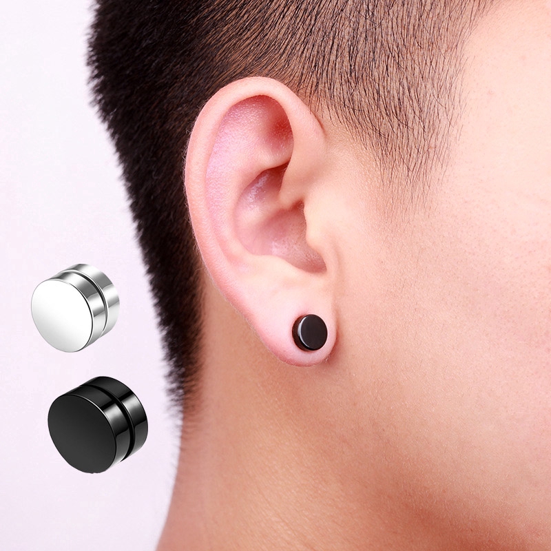 Non Piercing Stainless Steel Anting Tipis Perhiasan Klip Fashion Punk Wanita Pria Magnet Kuat Ear Stud