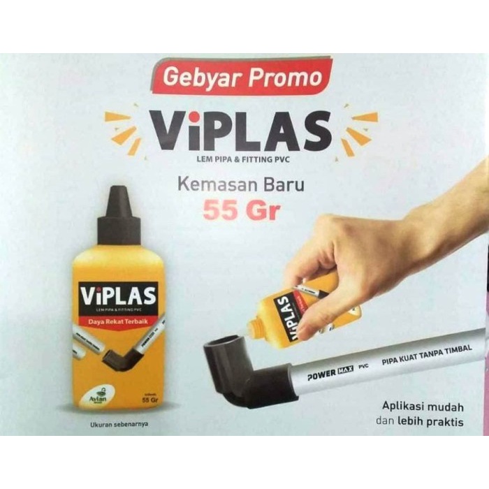 Lem Pipa dan Fitting Pvc Viplas 55 GRAM Avian / LEM PIPA PARALON PVC BOTOL 55gram by AVIAN BRANDS.