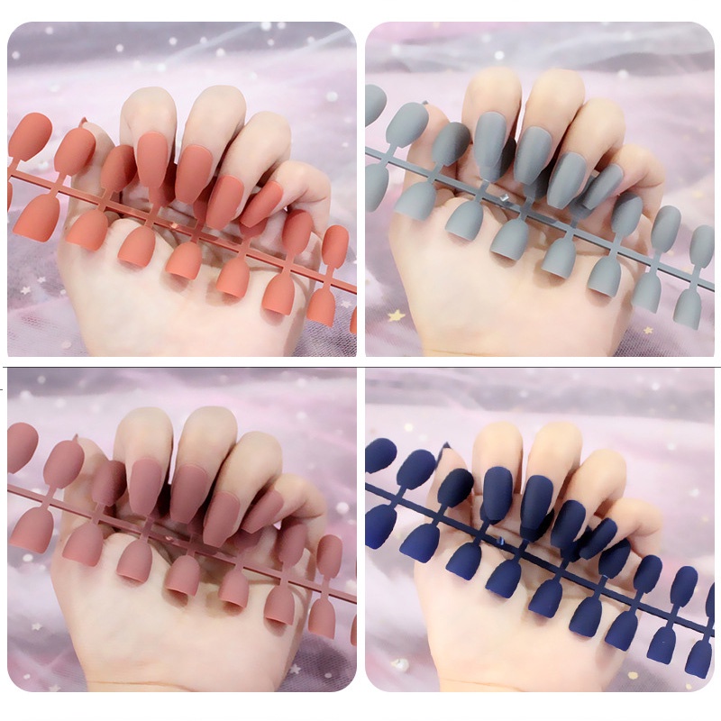 24pcs Kuku Palsu Extension Full Cover Warna Matte Untuk Nail Art