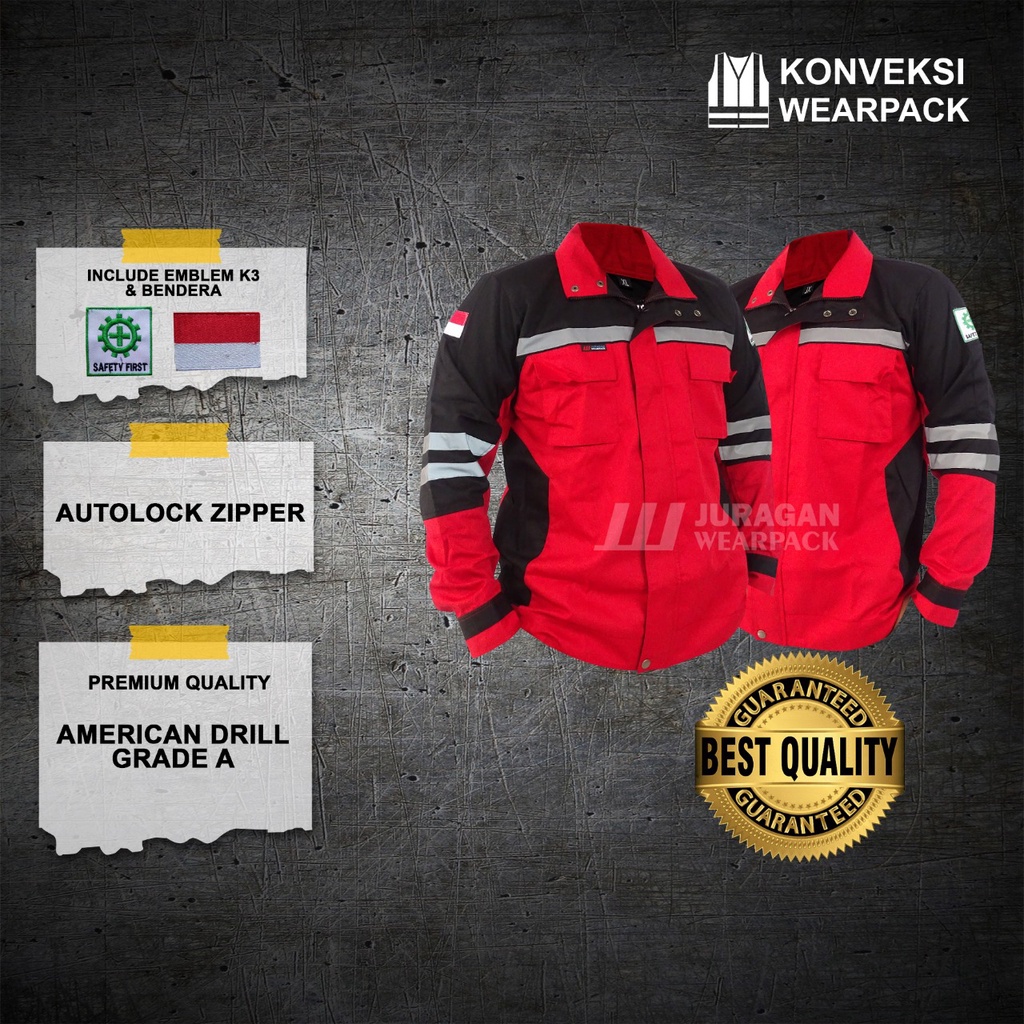 Wearpack Safety Terbaik Model Semijaket Warna Merah Kombinasi Hitam