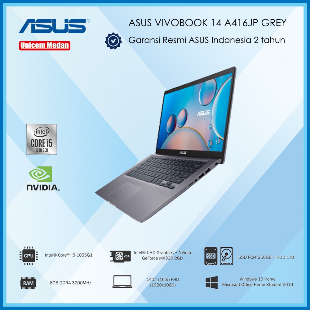 ASUS VIVOBOOK 14 A416JP [i5-1035G1|DDR4 8GB|256GB SSD+ 1TB HDD|MX330]