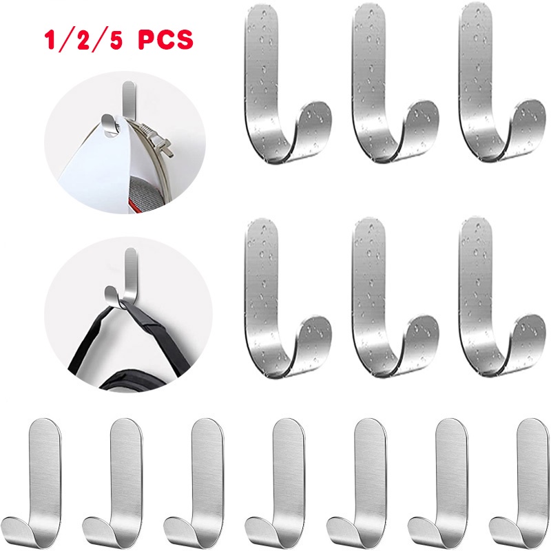 1 / 2 / 5pcs Kait Gantungan Dinding / Pintu Bahan Stainless Steel 304 Untuk Kamar Mandi