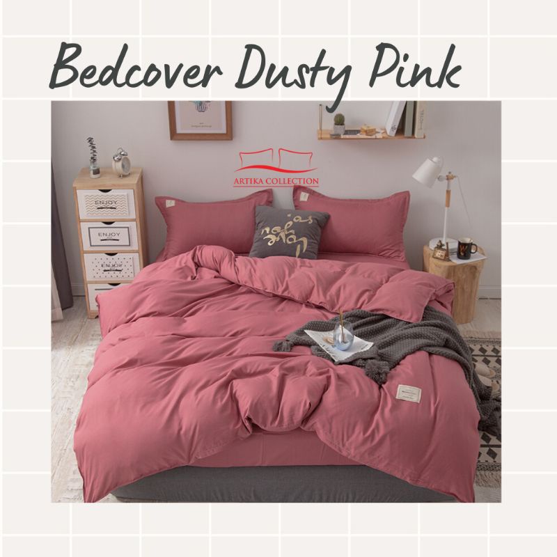 Bedcover Set Aesthetic Polos Tanpa Embos Warna Dusty Pink Ukuran 90x200 100x200 120x200 160x200 180x200