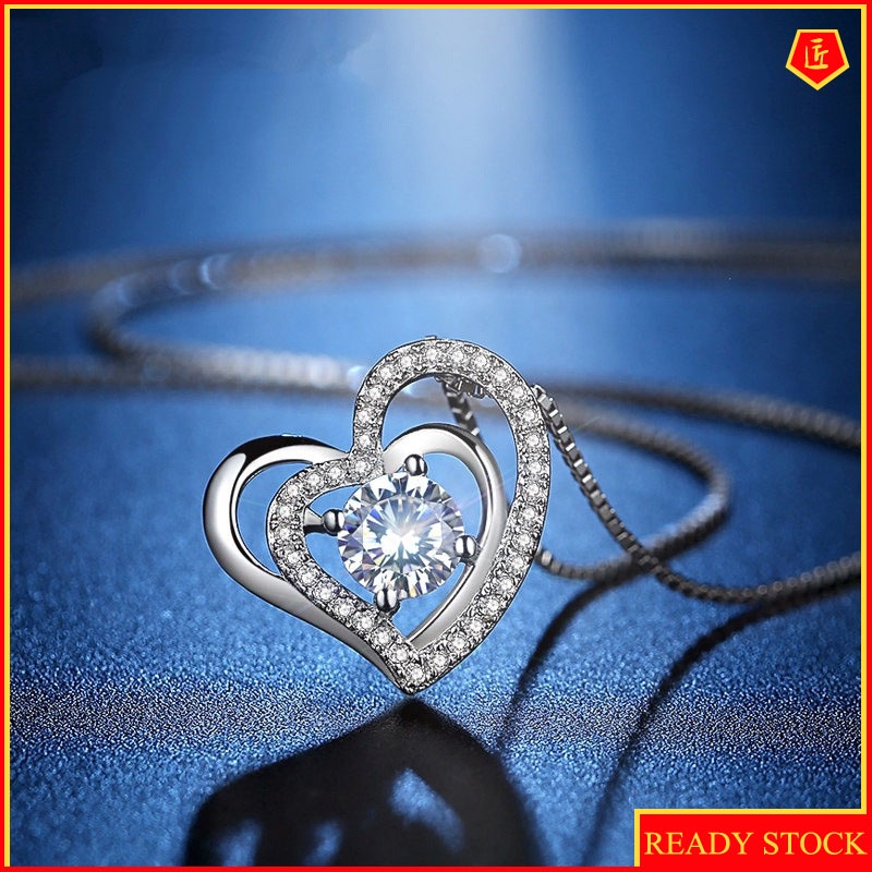 [Ready Stock]New Fashion Hollowed-out Heart-Shaped Necklace Micro Rhinestone Pendant Fashion Elegant