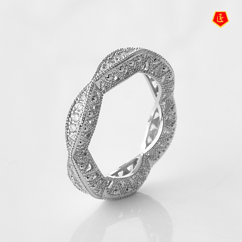 [Ready Stock]Women's Fashion S925 Silver round Hollow Full Diamond Ring