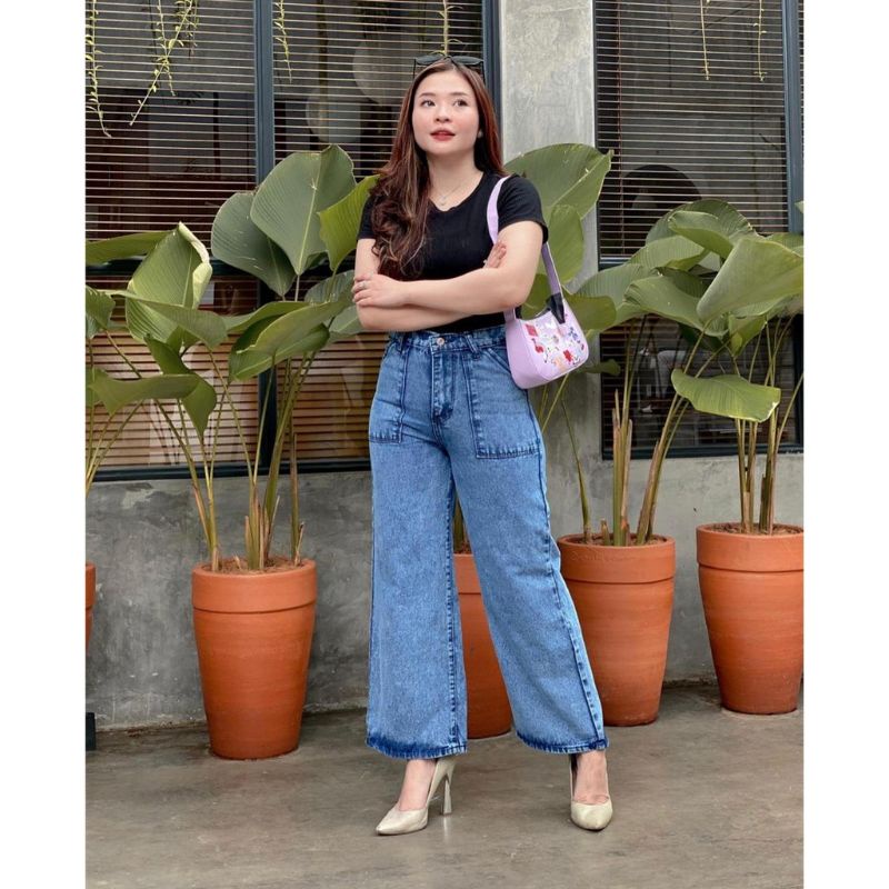 Highwaist Kulot Kargo Jeans Wanita Cullote Loose Cargo Premium Quality